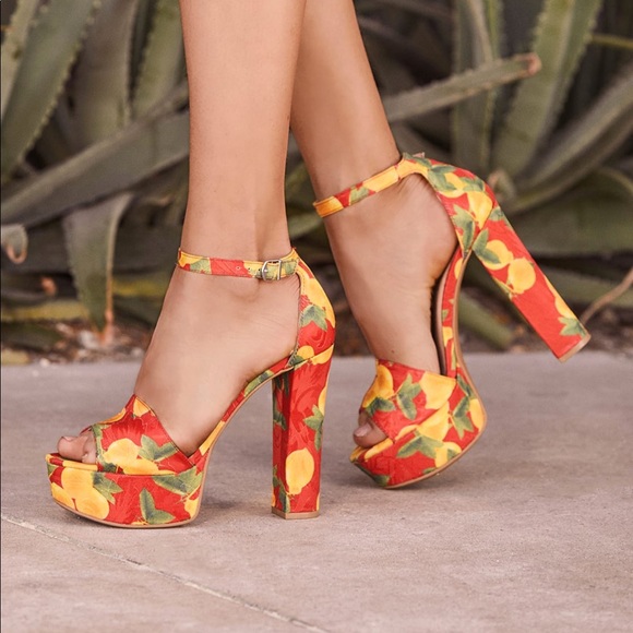 Chinese Laundry Shoes - 🆕 Chinese Laundry Red Lemon Print Platform Heels